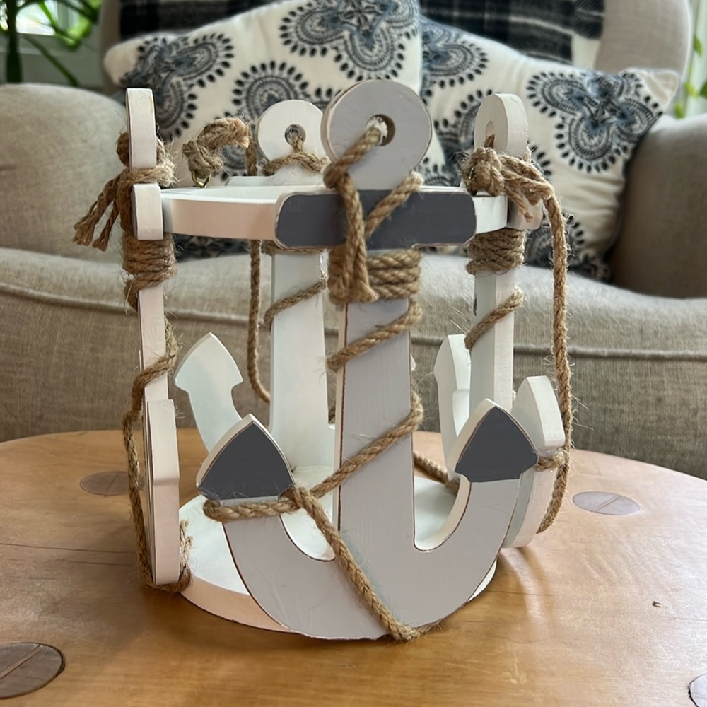 Wooden anchor candle holder or planter